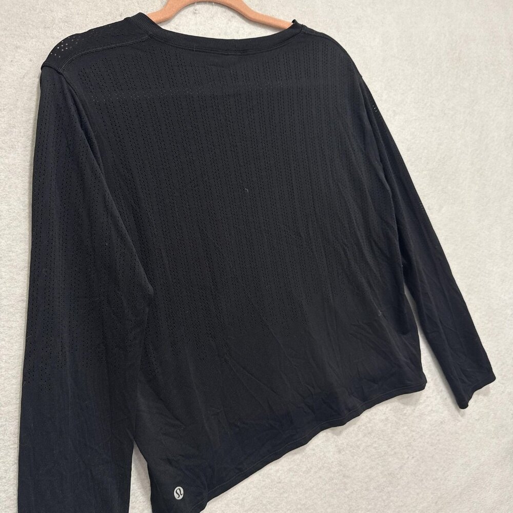 Lululemon Shirt Womens Large Black Long Sleeve Perforated Mesh Athletic Running - Picture 7 of 8
